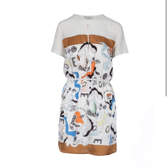 Sandro Rena Naive Silk Satin Abstract Print Dress 1/ Small - Picture 2 of 7